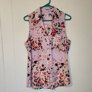 Express Floral Sleeveless "The Portifino Shirt"— Lavender with Pink Roses M